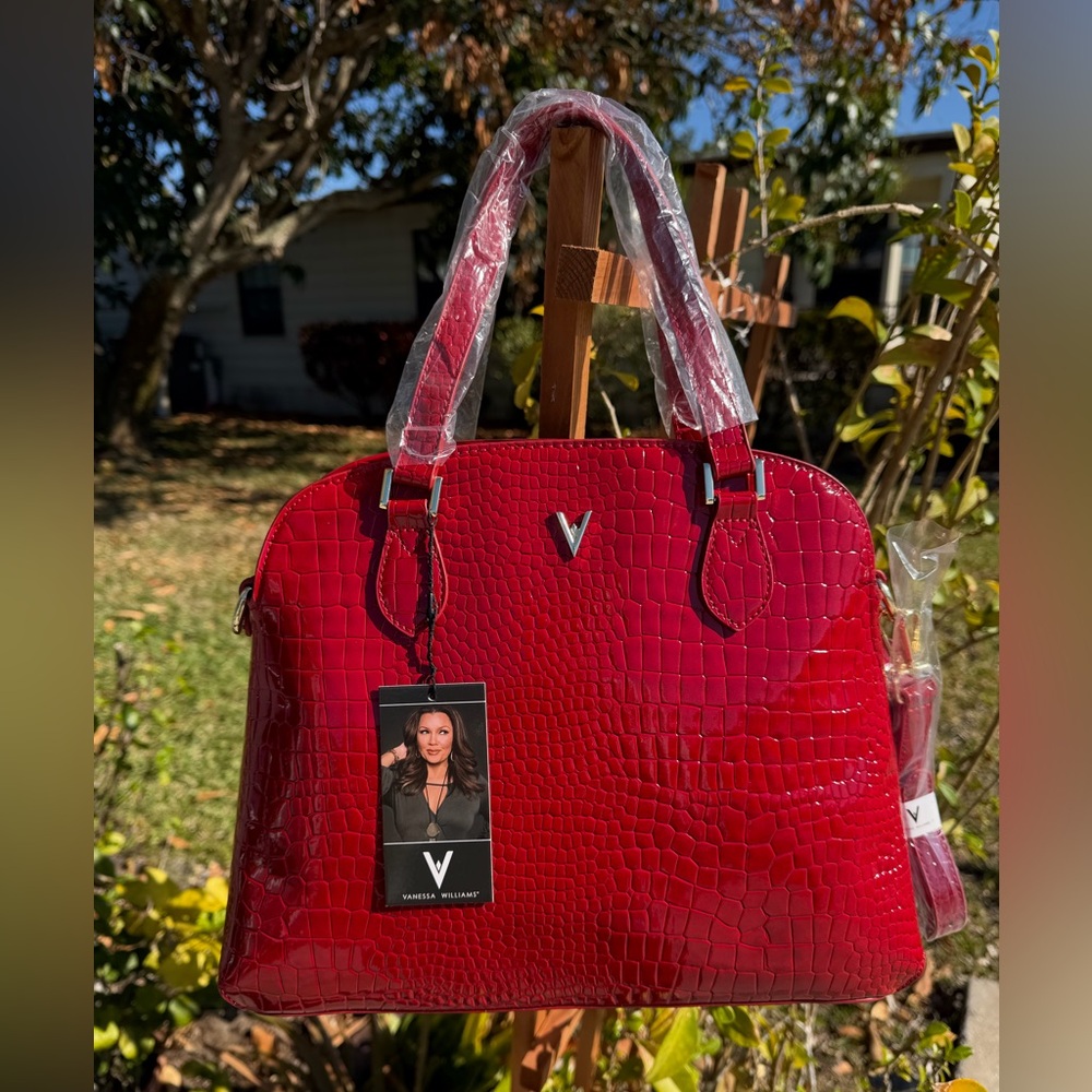 VANESSA WILLIAMS Lush Round Red Crocodile Satchel - Picture 9 of 16